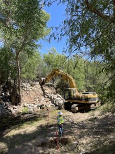 Excavation in 2022 at MH86 to expose and encase the existing pipeline crossing the Nogales Wash in concrete for protection