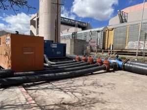 Bypass pumping system setup for Phase 2 in downtown Nogales to bypass the sewage flows during CIPP installation in 2023