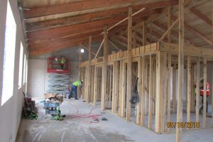 Framing of interior walls in the new Amistad Field Office administration building in 2015