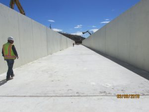 Completed section of new 24 ft wide, 12 ft tall U-channel in the Upper Reach of the American Canal in 2018