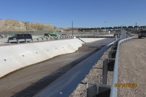 Hydraulic jump from Parshall flume on the trapezoidal section of the new Upper Reach of the American Canal in 2020